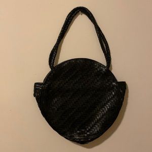 Woven black leather bag